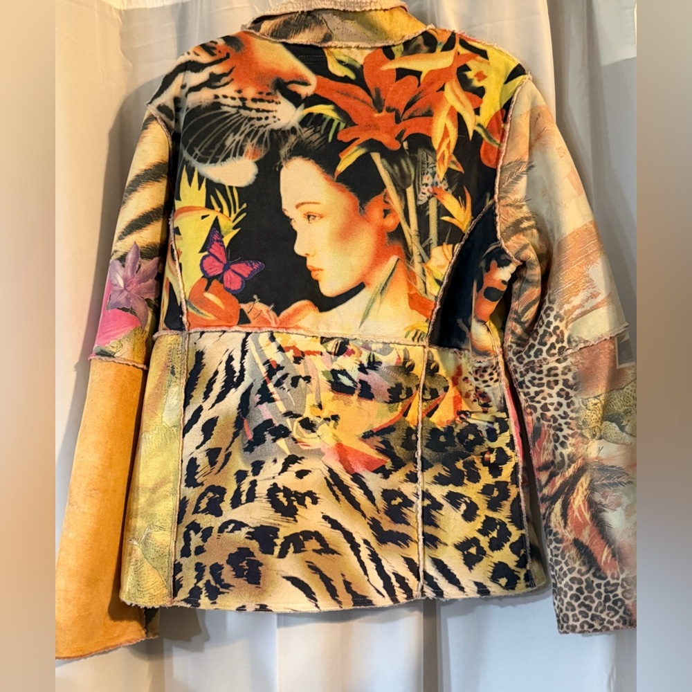 Vintage Alberto Makali Sherpa Lined Art Jacket Zip Front Multicolor S M - Picture 11 of 16